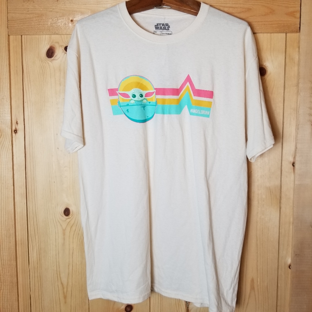Fifth Sun Star Wars Mandalorian Rainbow Cotton Short Sleeve T-shirt NWT